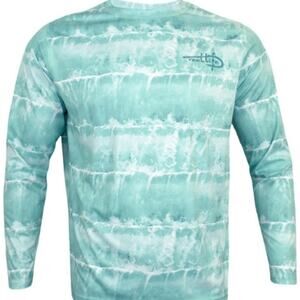 Men's Large Reef Shirt Blue Waves Pool Beach Longsleeve Surf Coastal Utility